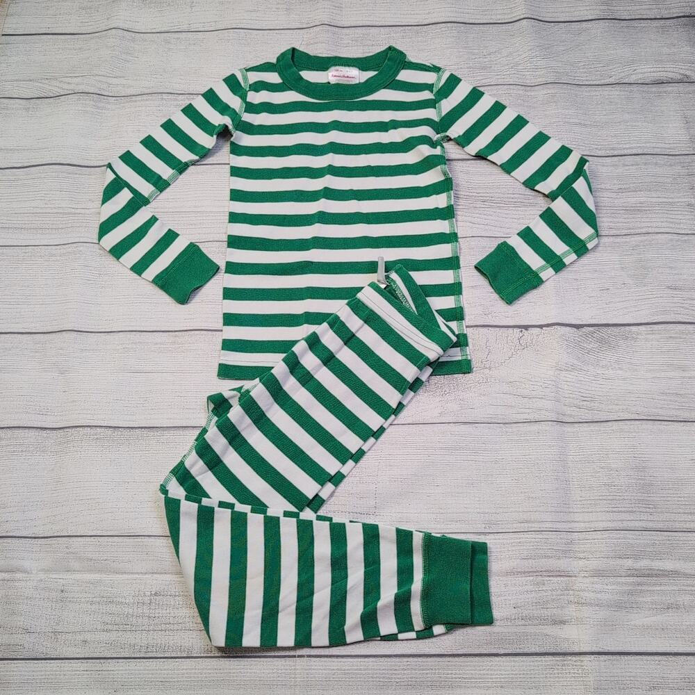 6/7 Hanna Andersson Green Stripe Long John Pajamas